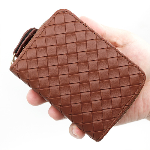 Retro woven pattern accordion card holder large capacity 18 card slot card holder ID holder coin purse hand zipper card holder