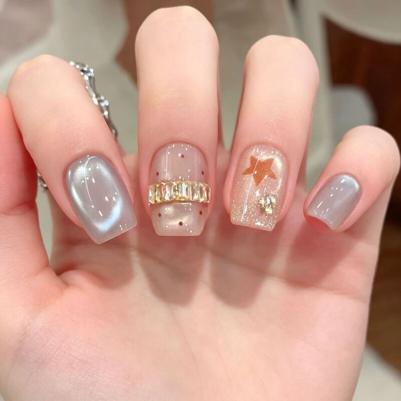 Ocean Blue Cat Eye Wearable Nails Star Manicure Short Square Nail Stickers Finished Pre-made Thickened Nail Tips Ocean Blue Cat Eye Wearable Nails Star Manicure Short Square Nail Stickers Finished Pre-made Thickened Nail Tips