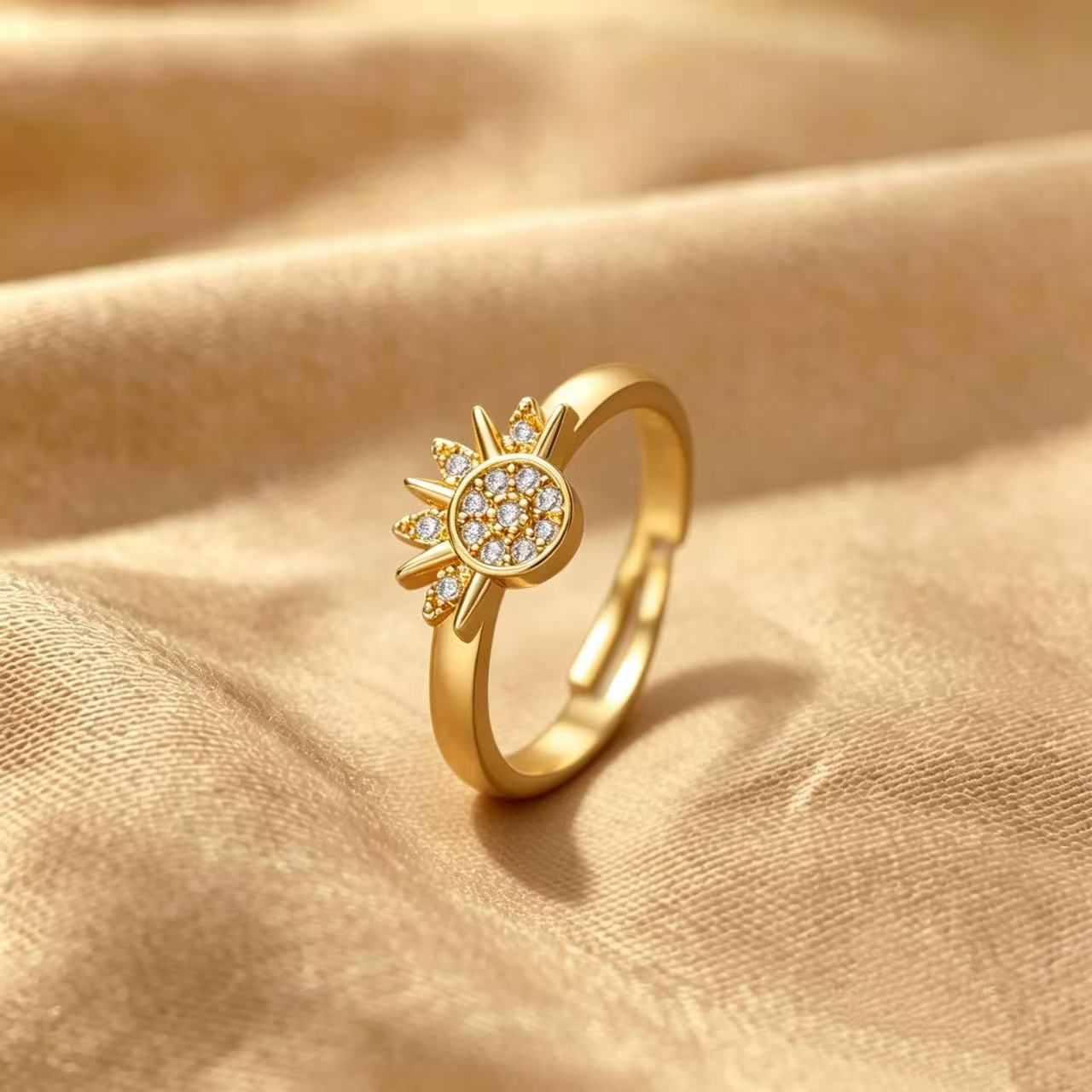 European and American Cross-Border Sun and Moon Couple Rings, Non-Fading, Fashionable and Trendy Design, Adjustable Open Ring, High-End Versatile Ring