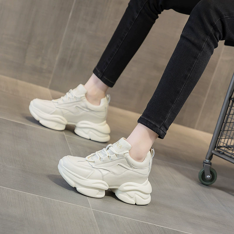 Туфли для папы, кожаная мягкая подошва, новинка весны 2021, спортивная повседневная обувь Ins Trbottomy, универсальная женская обувь на толстой подошве с увеличенной подошвой