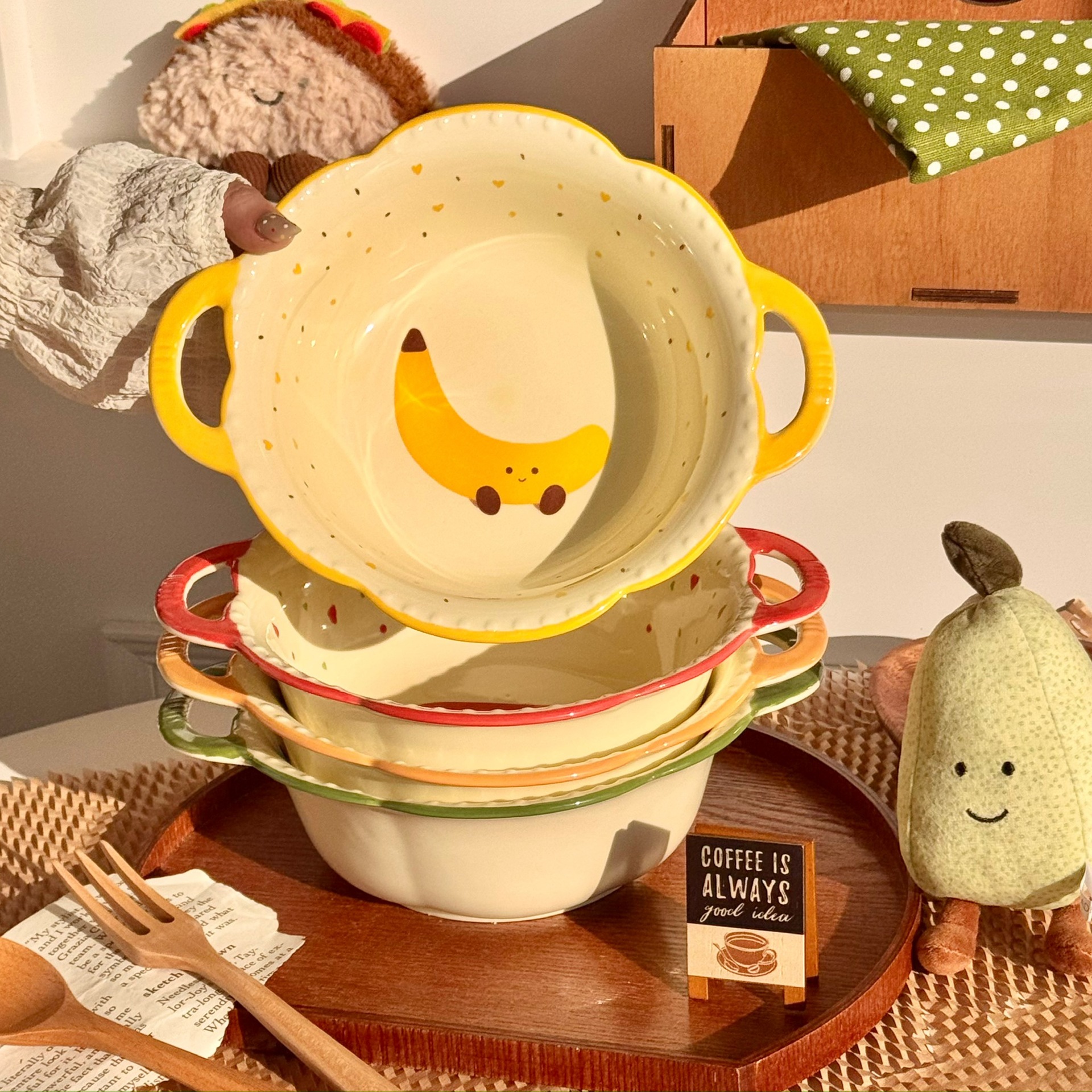 Fruit croissant ceramic soup bowl underglaze color cute girl's heart is beautiful home recommendation snail noodles instant noodles