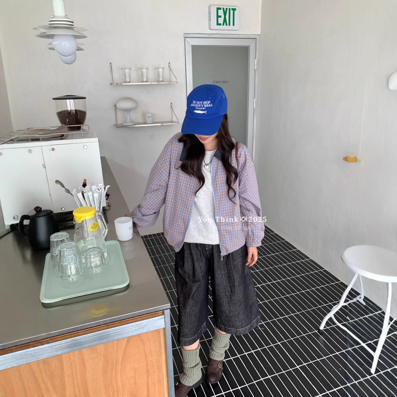 【You Think】Thirteen Lines Commuting Style Turn-Down Collar Color-Block Vintage Plaid Casual Versatile Jacket Coat