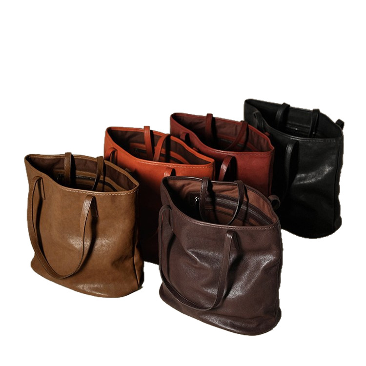 QZ Vegetable-Tanned Top Grain Cowhide Tote Bag for Women - Retro Casual Versatile Underarm Shoulder Bag, Large Capacity Commuter Bag - Thumbnail 5