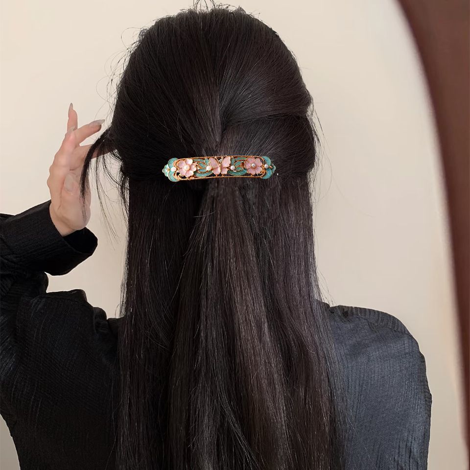 Gancho de cabelo borboleta flor estilo antigo esmalte chinês_voghion.com