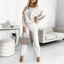 2025欧美亚马逊跨境秋季女装纯色时尚休闲斜肩运动长裤长款套装女