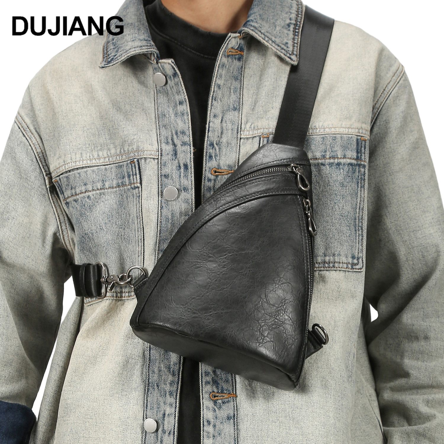 Genuine Leather Men's Chest Bag, Outdoor Casual High-End Crossbody Bag, Simple European Fashion Trend Shoulder Bag, Men's Bag