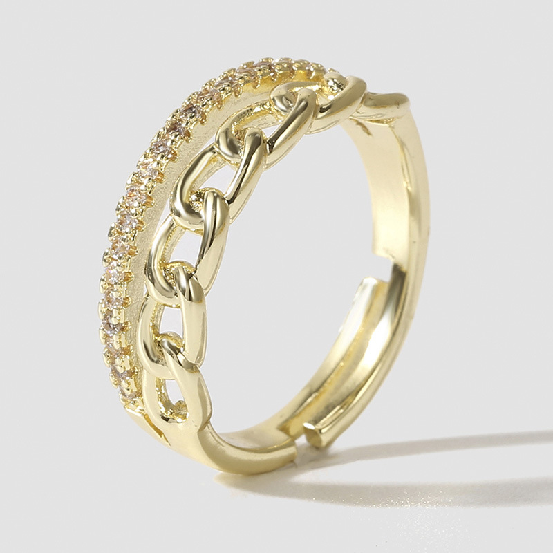 Korean simple copper inlaid zircon open copper ring female