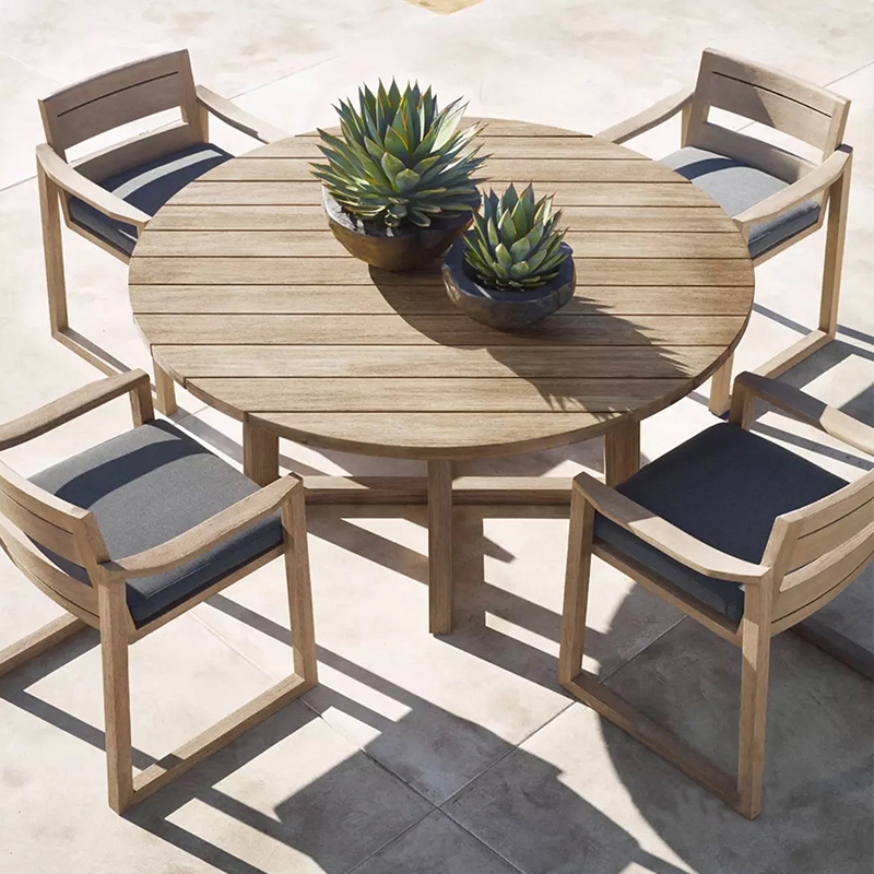 Teca al aire libre mesa y silla terraza al aire libre jardín apenado mesa de madera maciza y silla Villa patio antiséptico madera mesa de comedor y silla
