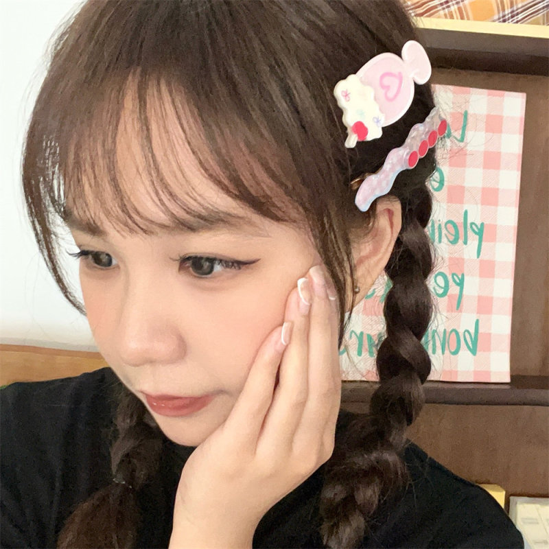 夏の冷たいデザートのヘアピンセットの少女の心のアクリルのヘアピンの前の額のばらばらのヘアピンのサイドクリップの組み合わせの前髪クリップ|undefined