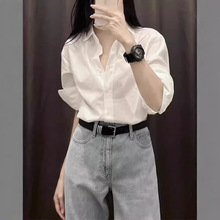 白色纯棉衬衫女长袖春秋女装休闲小个子内搭打底上衣气质通勤衬衣