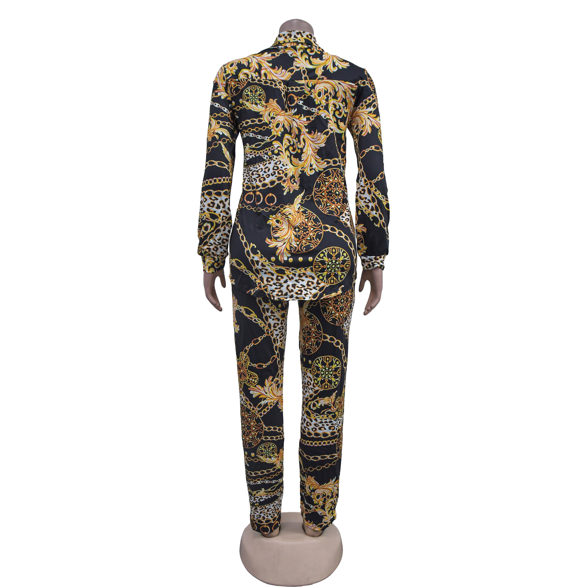 Women's Pant Set With Long Sleeved Collared Jacket And Trousers_voghion.com