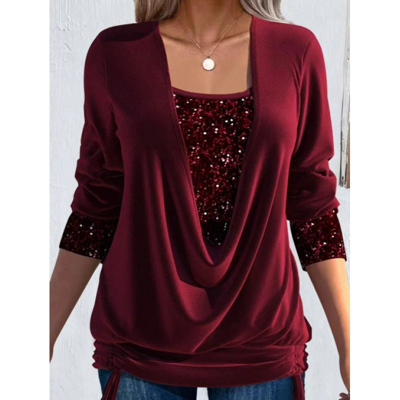 2024 весной европейские и американские трансграничные бусы бьет чистый цвет с длинными рукавами