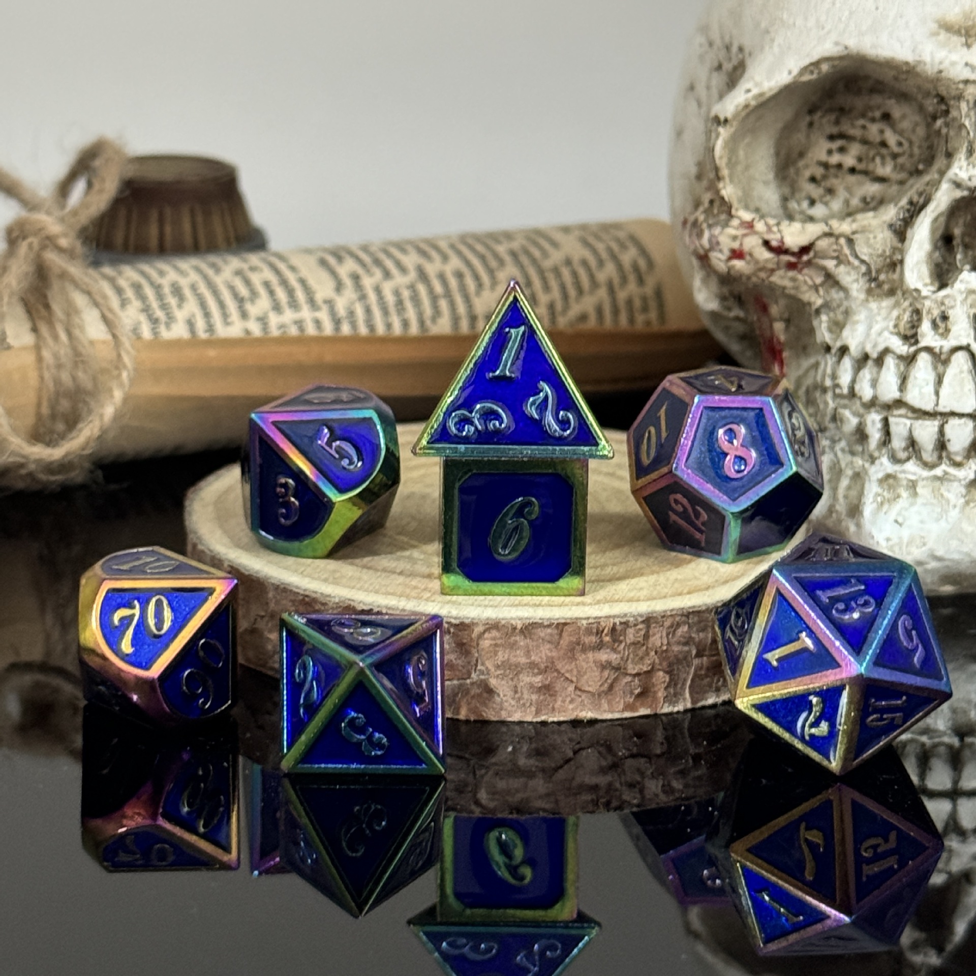 Dados de metal dnd dragón y mazmorras juego de mesa juego de dados sólidos trpg running ground poliedro cromado