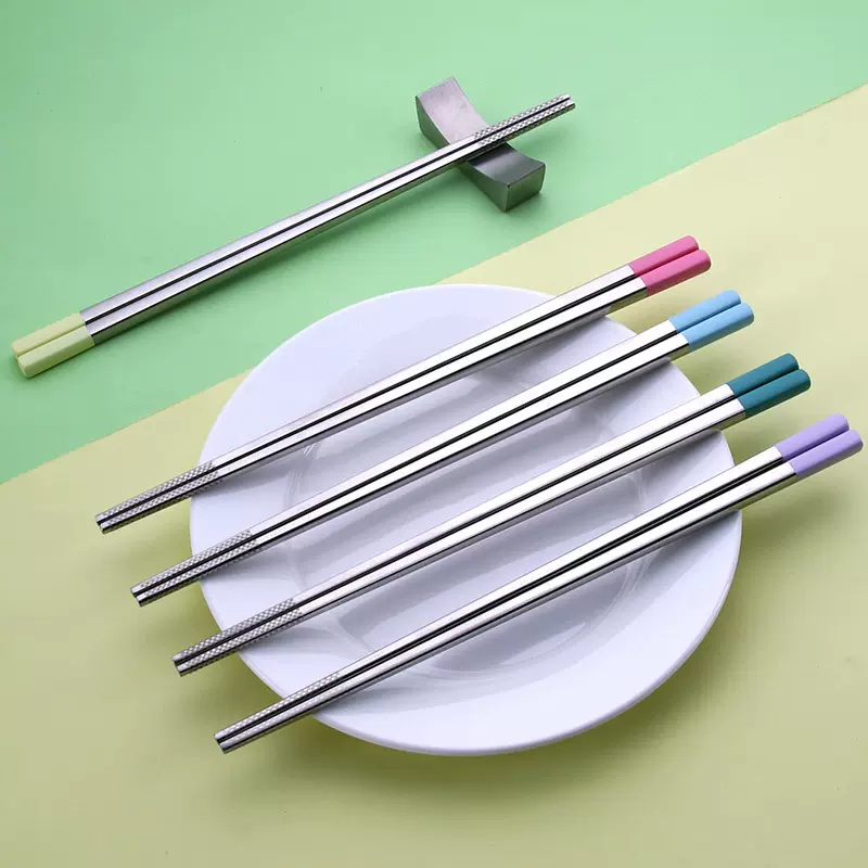 不锈钢筷子分色快子家用防滑方筷中式筷子高档一人一筷不发霉筷子