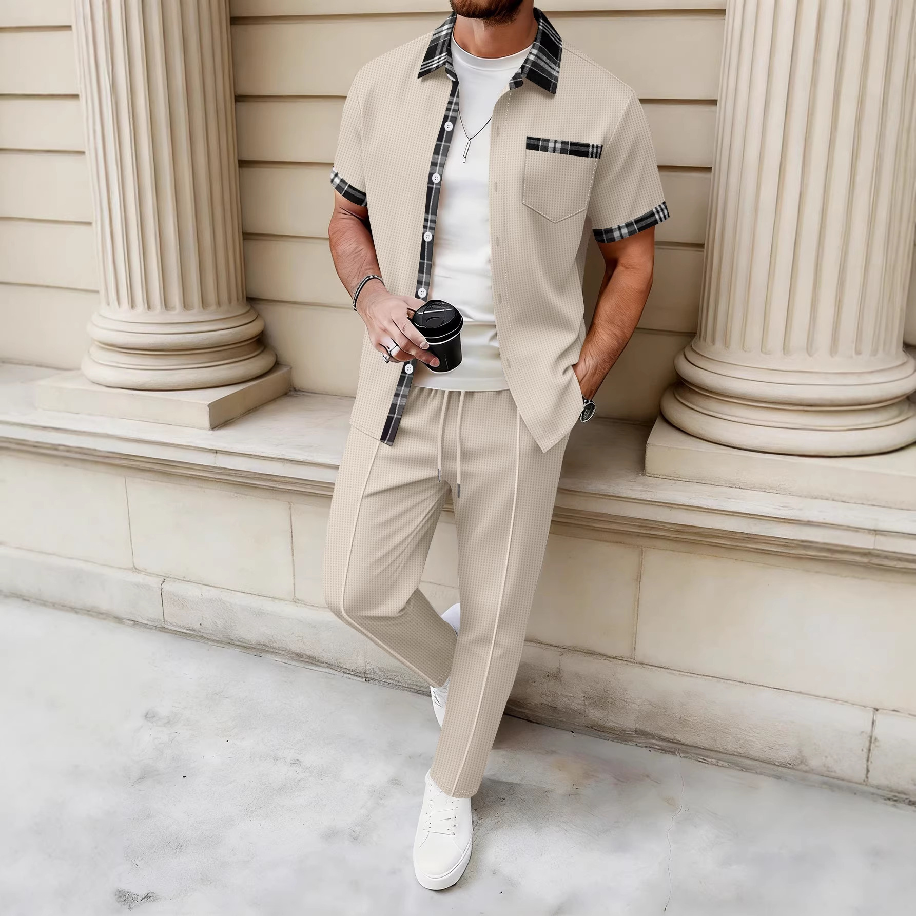 Completo uomo camicia e pantaloni in tessuto nido d'ape_voghion.com