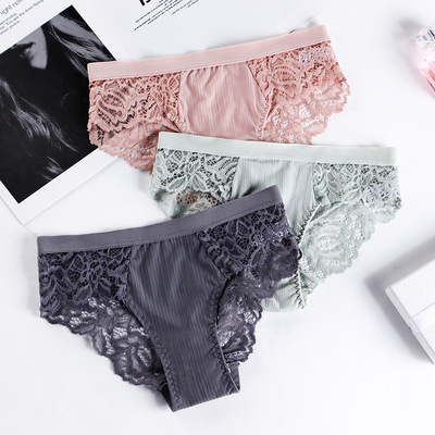 sexy Lace Underwear Low-waisted comfortable ventilation girl Triangle pants The abdomen Hip lady Underwear Three-dimensional stripes