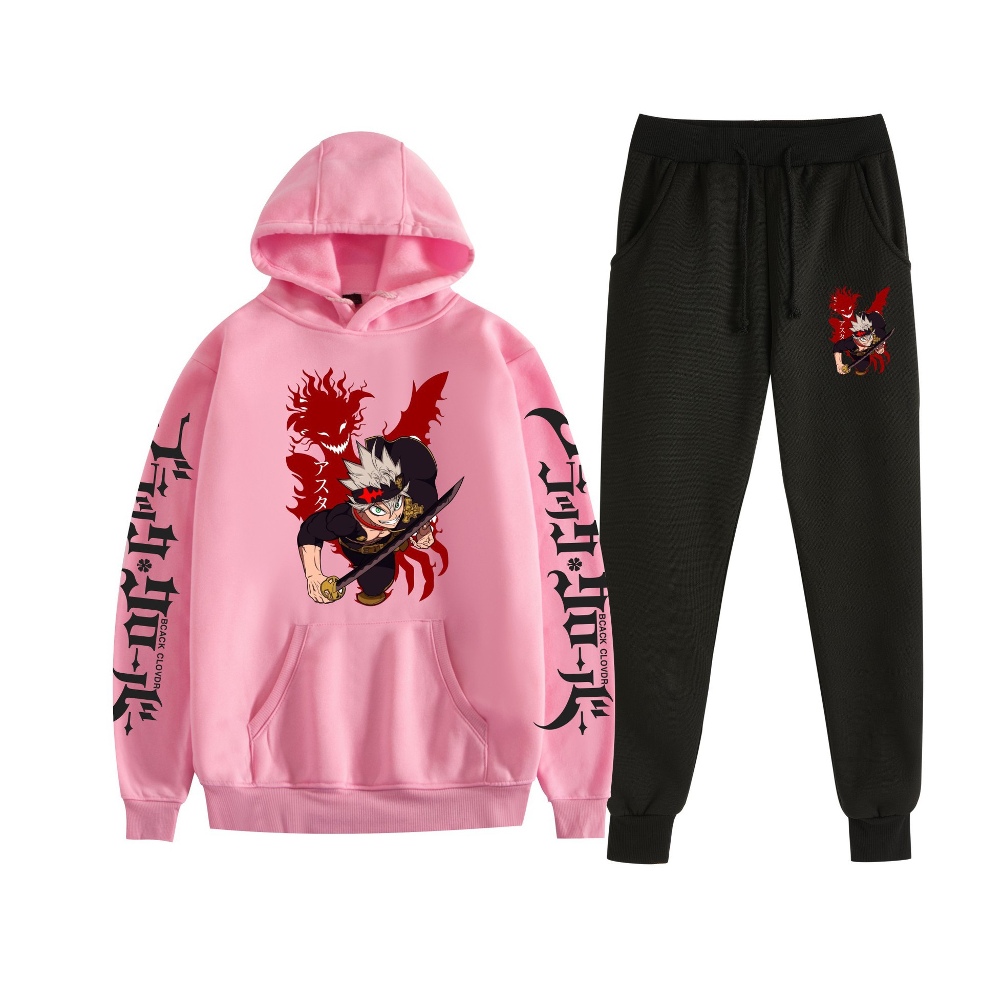 Trébol de cuatro hojas negro nuevo estilo transfronterizo Black Clover pareja suéter con capucha hombres y mujeres pantalones de dos piezas