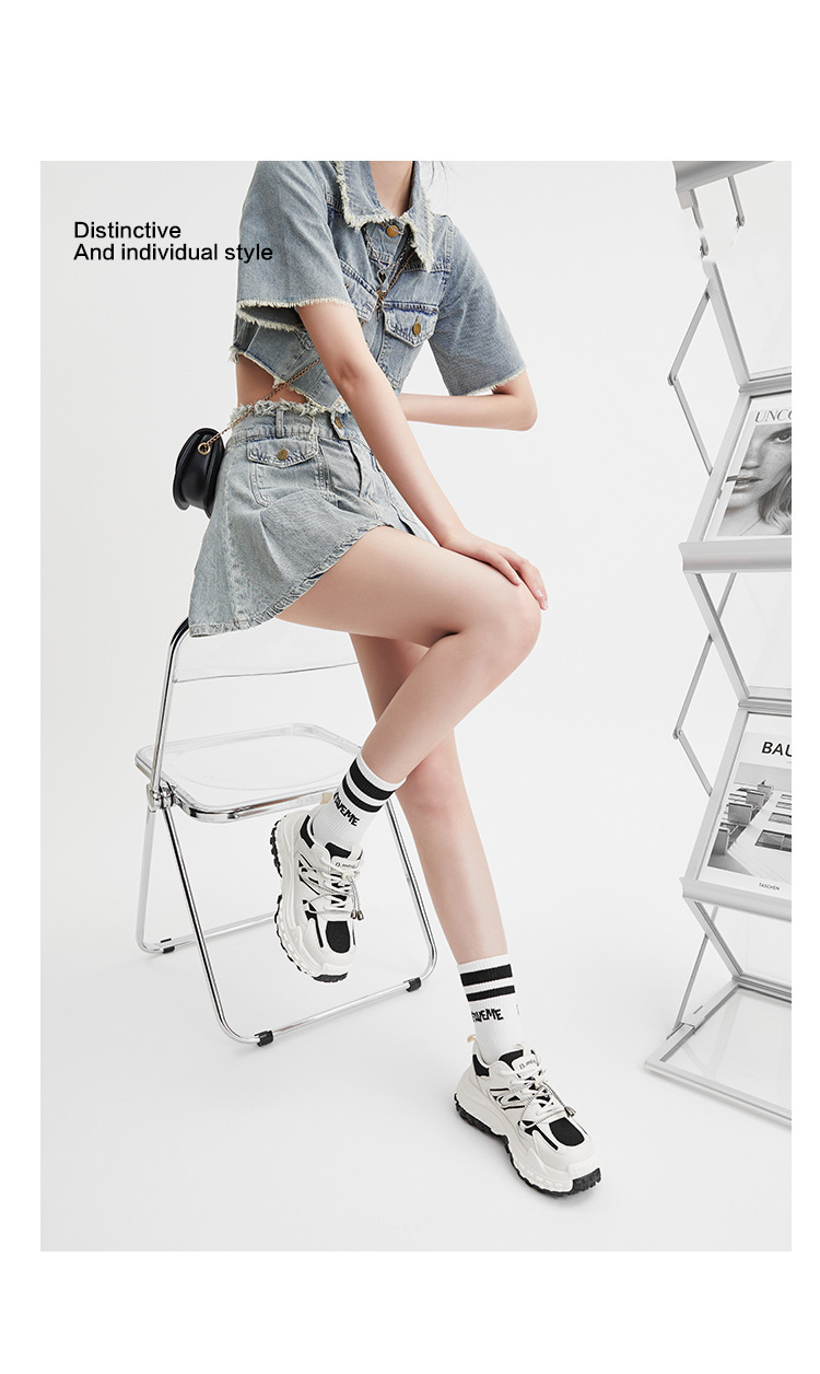 Sehr bequem ~ schwarze Durian Bottom Dad Schuhe für Damen 2024 Herbst New Ins Trend Casual Sport Wanderschuhe_voghion.com