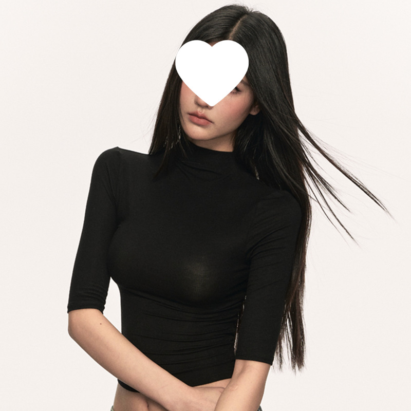 여름 새로운 퓨어 스파이스 걸 쇼트 코튼 5 점 반팔 티셔츠 여성용 슬림핏 슬리밍 올매치 디자인 센스 탑