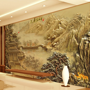 ♡ 3D Relief Chinese Landscape Painting Integrated Board Scenery Carbon Crystal Board Office Living Room Tv Background Wall Wainscoting