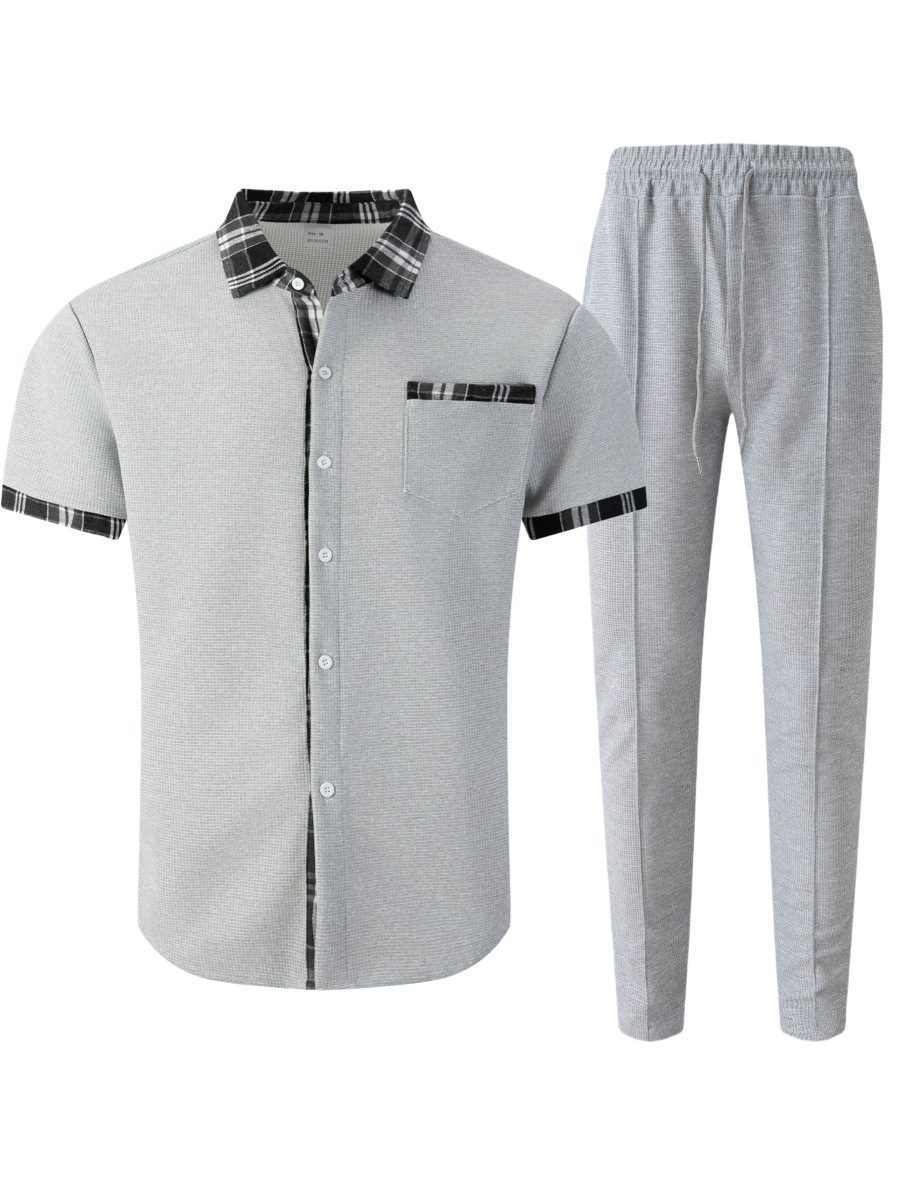 Completo uomo camicia e pantaloni in tessuto nido d'ape_voghion.com