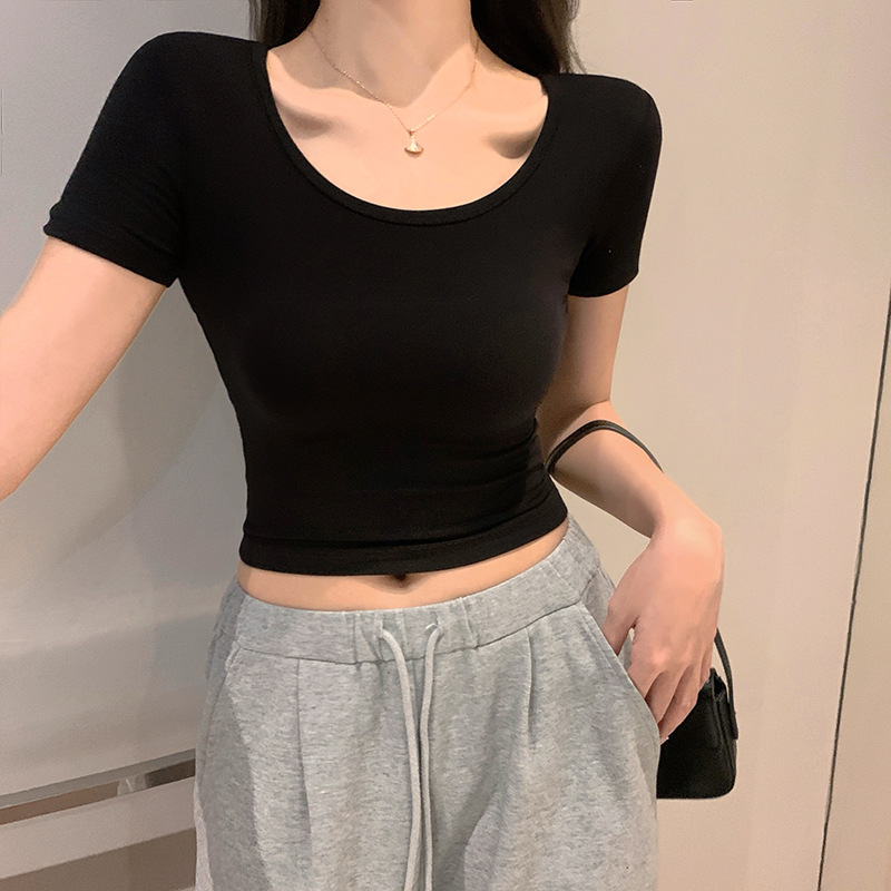 Manufacturer Wholesale Modal Slim-Fit Round Neck Short-Sleeve T-Shirt for Women, Summer Crop Top for Petite Figures, Slimming and Exposed Navel Short T-Shirt Top