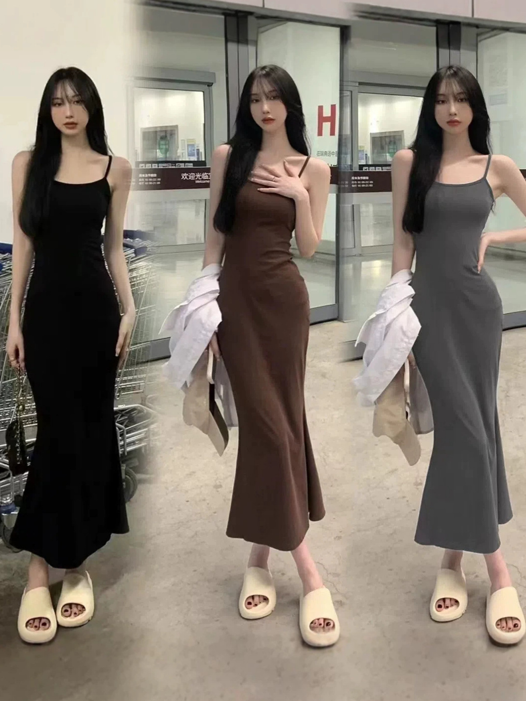 Sexy and Alluring Sleeveless Waist-Cinching Backless Spaghetti Strap Long Dress for Women, Summer Hot Girl Style, Mermaid Bodycon Long Dress for Trendy Women