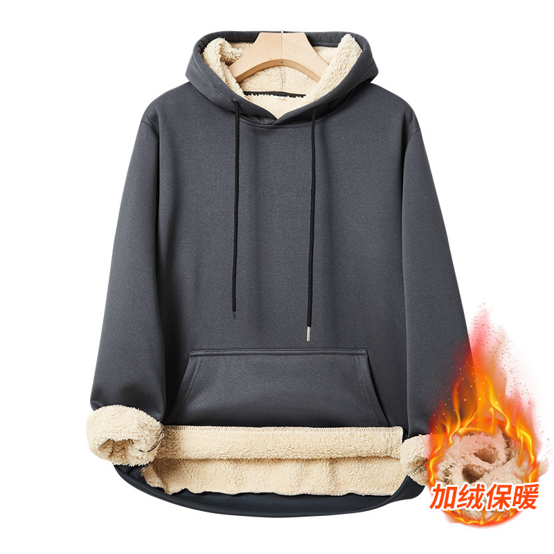Cross-Border Exclusive Supply of European Size Autumn and Winter Men's Hooded Fleece-Lined Thickened Lamb Wool Pullover Short-Sleeve Sweatshirt in Large Sizes Cross-Border Exclusive Supply of European Size Autumn and Winter Men's Hooded Fleece-Lined Thickened Lamb Wool Pullover Short-Sleeve Sweatshirt in Large Sizes