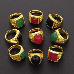 Premium 18K Gold-Plated Ring for Men&rsquo;s Jewelry&mdash;Brass Vietnamese Placer Gold Jewelry Inlaid with Onyx Gemstone, Open-Ended Ring