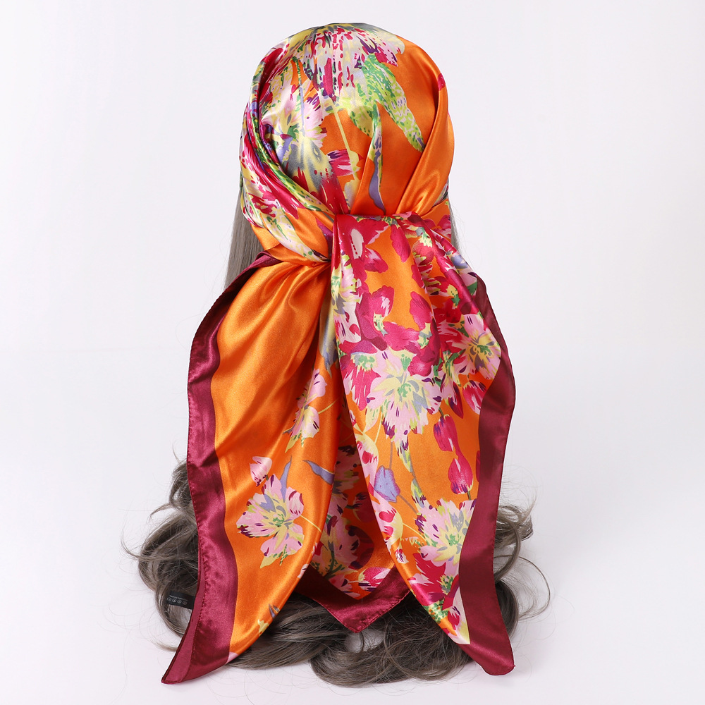 Women's Fashion Flower Satin Printing Silk Scarves display picture 4