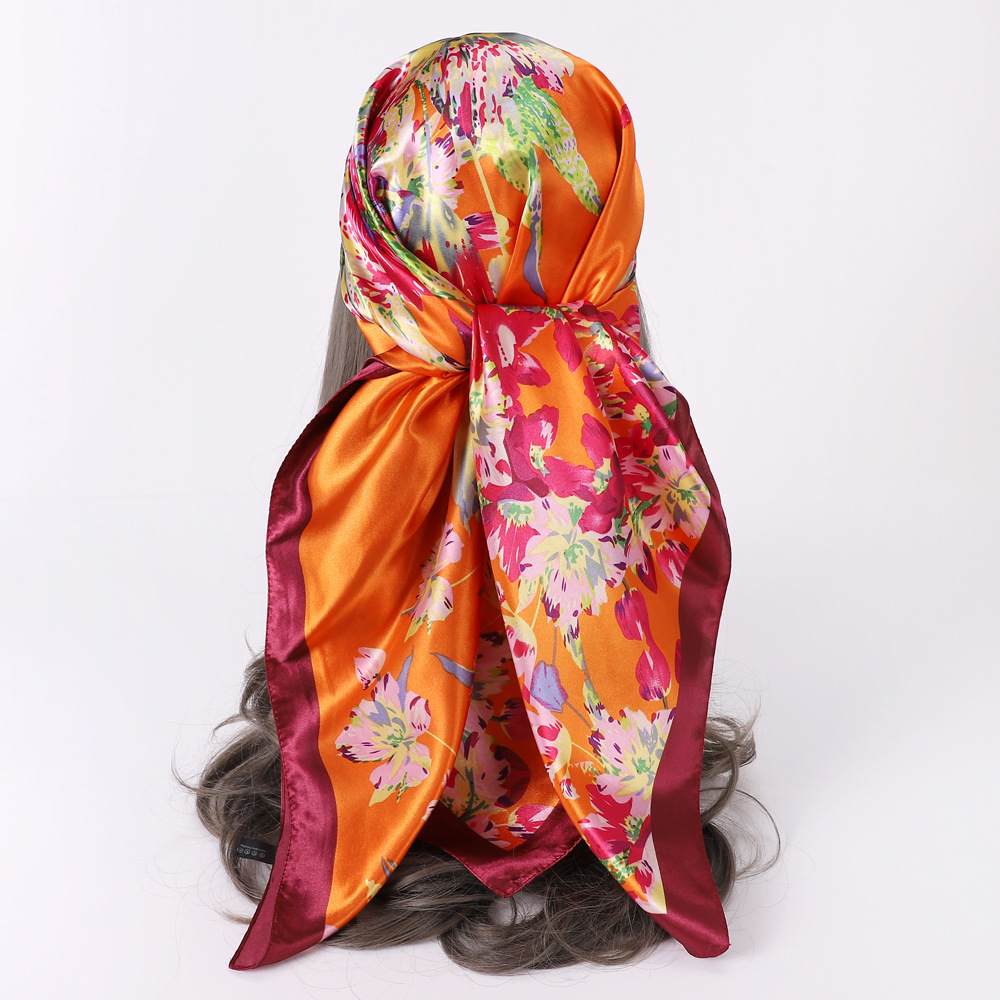 Women'S Gender Women's Fashion Flower Satin Printing Silk Scarves
