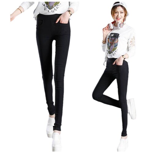 Women's Spring and Summer Tight Leggings, Straight Leg Pants, with Front and Back Pockets, Elastic Mini Foot Pants, Nine-Foot Pants