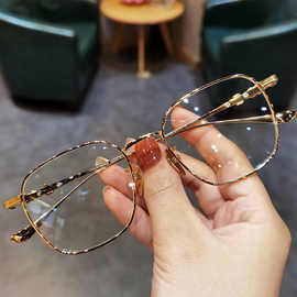 简约防蓝光眼镜潮百搭超轻金色眼镜框架大框女素颜近视眼镜