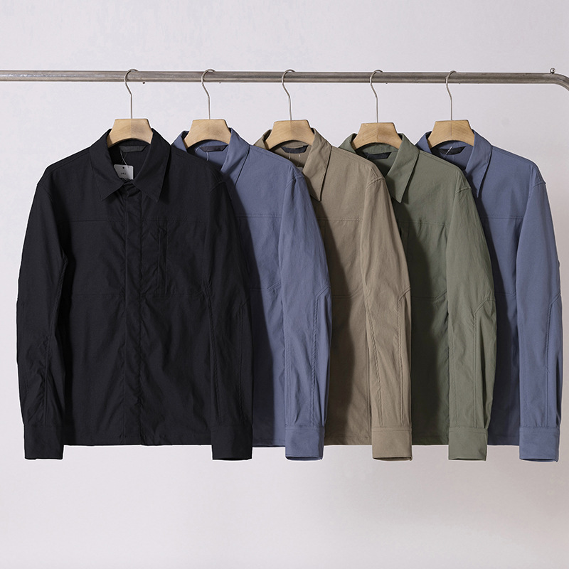 Cronin Men's Elastic Windproof and Rainproof Solid Color Turn-Down Collar Shirt Jacket