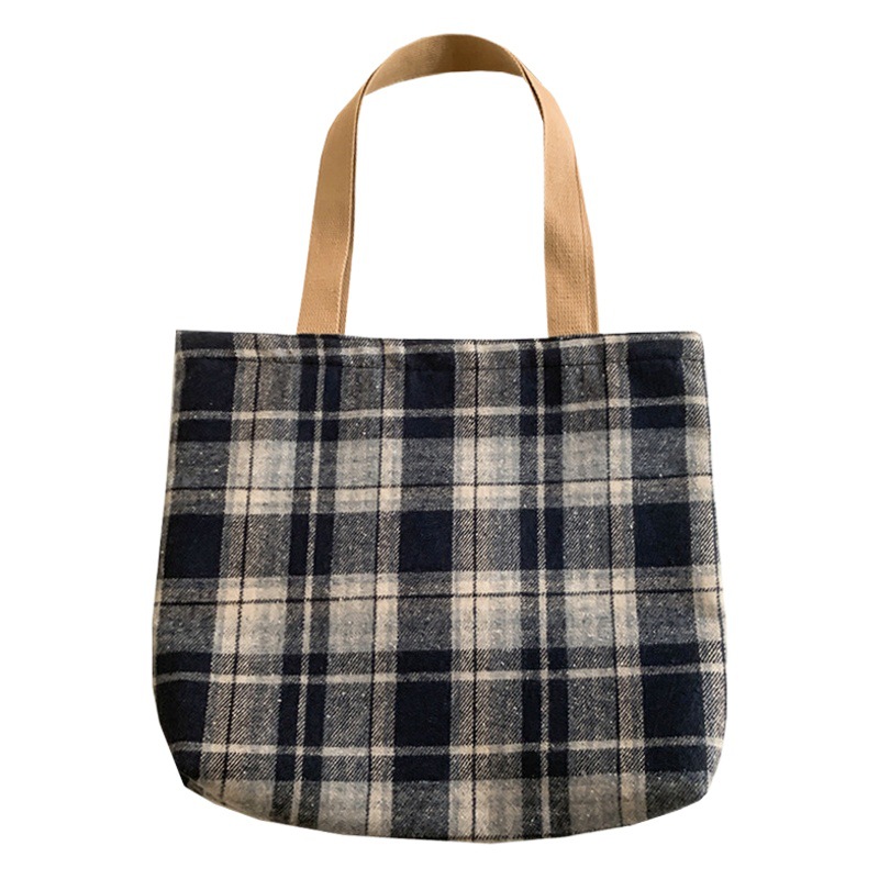 Retro color mezclado tejido lana Plaid hombro bolsa diaria versátil gran capacidad Plaid bolsa bolso de mano de las mujeres