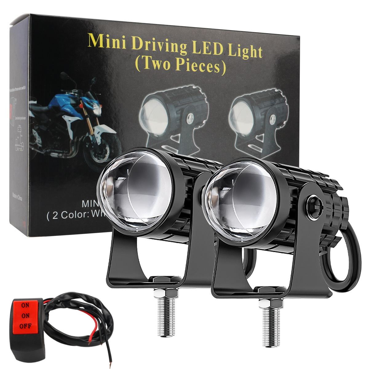 Hot-Selling Motorcycle Headlight Spotlight 8-80V White and Yellow Dual-Color Waterproof Small Cannon Electric Vehicle High-Brightness High-Beam Light