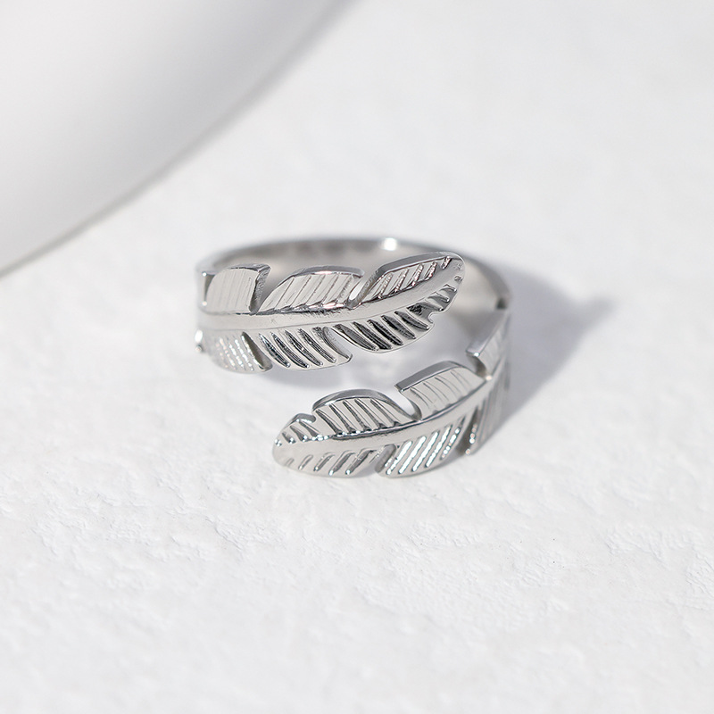 Casual Feather Stainless Steel Plating Open Ring 1 Piece