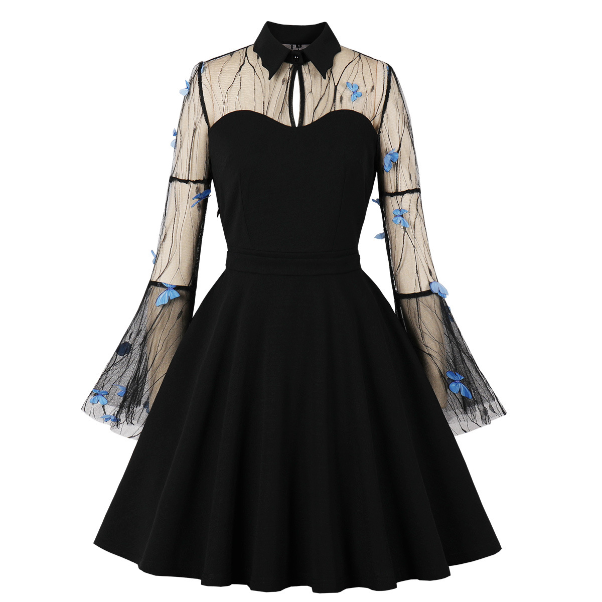 women's mesh embroidery trumpet sleeve stitching dress nihaostyles clothing wholesale NSMXN78855
