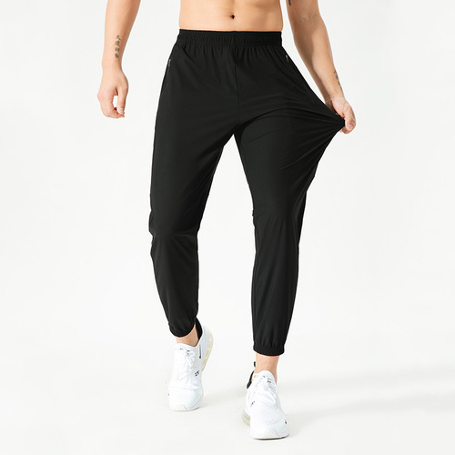 Summer ice silk pants men's casual large size loose leg binding outdoor running fitness training air-conditioned quick-drying sports trousers