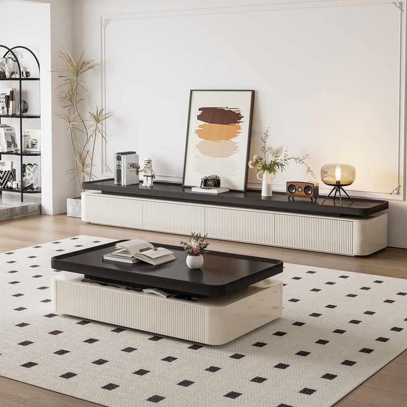 Italian Coffee Table Black and White TV Cabinet Living Room Household Antique Locker Floor-Standing Square Combination Current TV Cabinet
