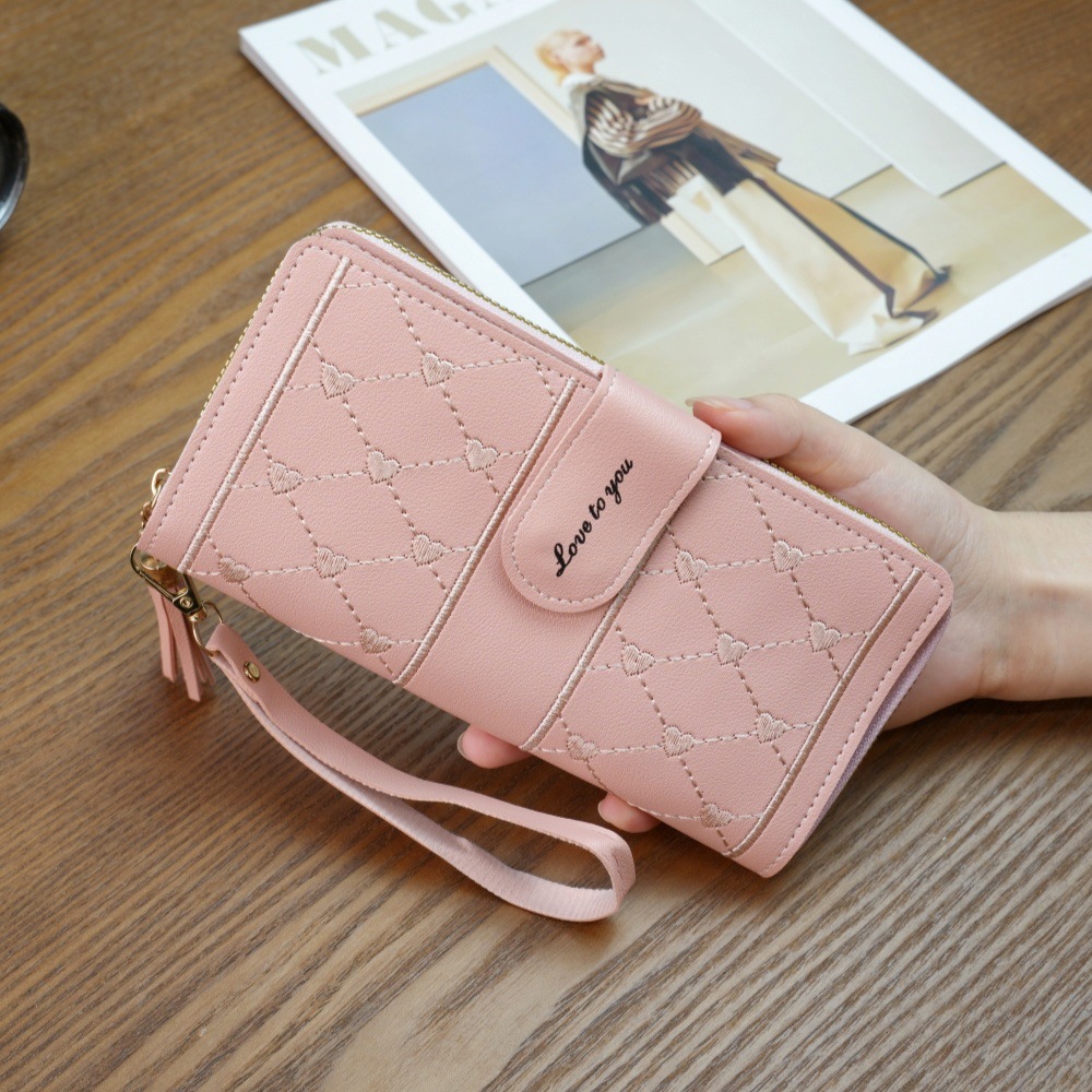 2026新款女士钱包长款拉链大容量零钱包百搭爱心手拿包卡包零钱包
