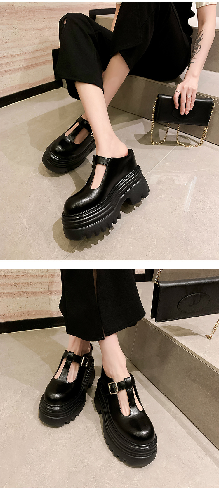 Dép mule nữ bít mũi đế xuồng cao 15cm khóa trang trí mùa hè — Màu trắng be 15cm, Màu trắng be 10cm, Màu trắng gạo 12cm, Màu đen 12cm chi tiết 18
