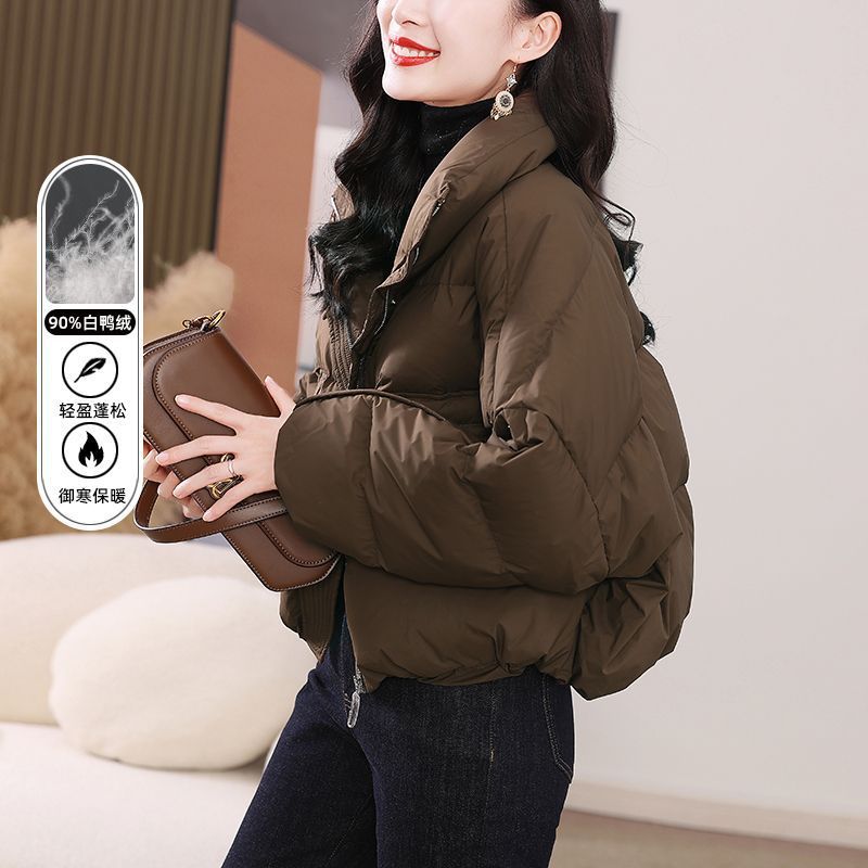 Short down Jacket for Women Winter 2025 New Fashion Stylish Petite Stand Collar European Style White Duck down Puffer Coat
