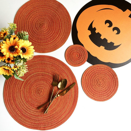 Nordic style cotton yarn placemat, round ramie woven coaster, insulating plate mat, decorative prop mat, household anti-scalding mat