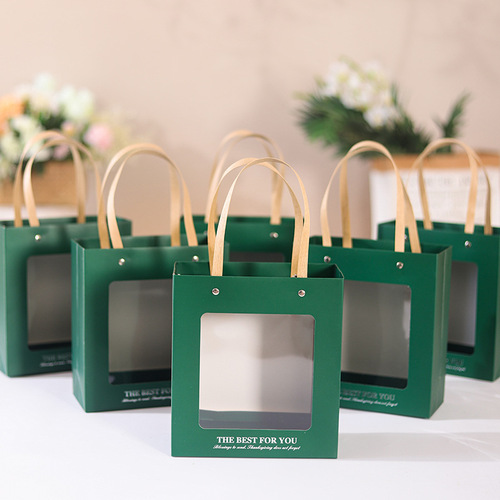 Window gift box portable drawer type dark green transparent gift box empty box socks towel packaging box Christmas gift box