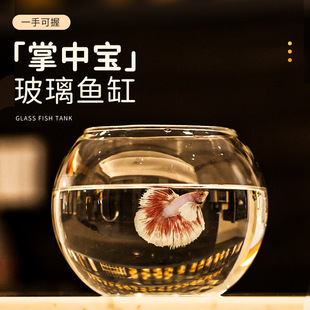 Fish Tank Round Transparent Glass Living Room Household Small Goldfish Bucket Turtle Tank Art Mini Office Desktop