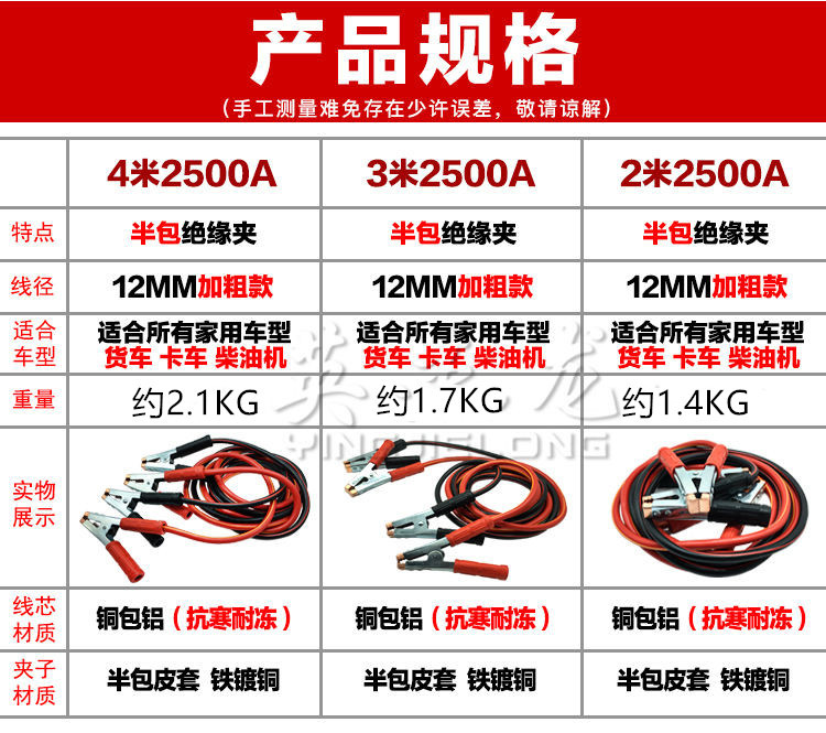 Car Jump-Starting Wires, Heavy-Duty Battery Jumper Cables, Battery Connection Cables, Car Jump-Start Cables