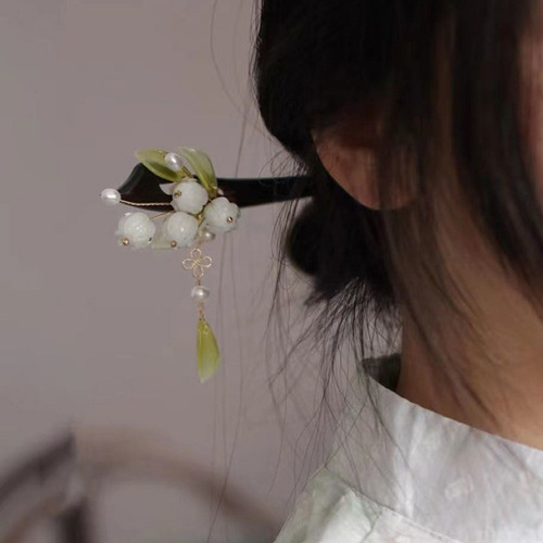  New Magnolia Flower Wooden Hairpin Simple Updo Hair Ornament Lily of the Valley Retro Cheongsam Accessories Tassel Hanfu