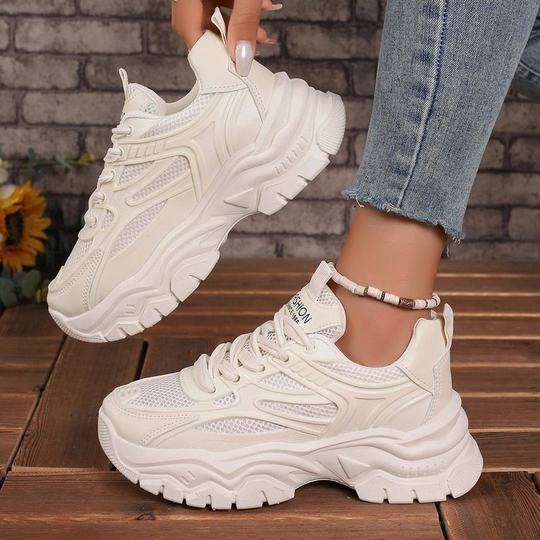 European Station Torre Shoes Women's 2024 Spring and Autumn New Thick Bottom Mesh White Shoes Casual Breathable Inner Height Increasing sneaker
