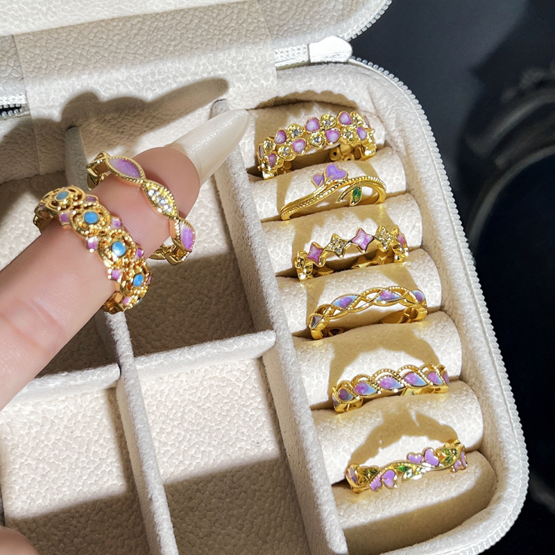 5g Weight Rings Classification 1 Piece Quantity Holiday, Daily Occasion Copper Material Flower Pattern All Seasons Season Women's Gender Enamel Design Vacation, Simple Style Style Wholesale Jewelry Vacation Simple Style Flower Copper Enamel Rings 4